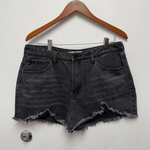 Kancan Shorts Womens 13 / 30 Washed Black Cut Off Distressed High Rise Denim